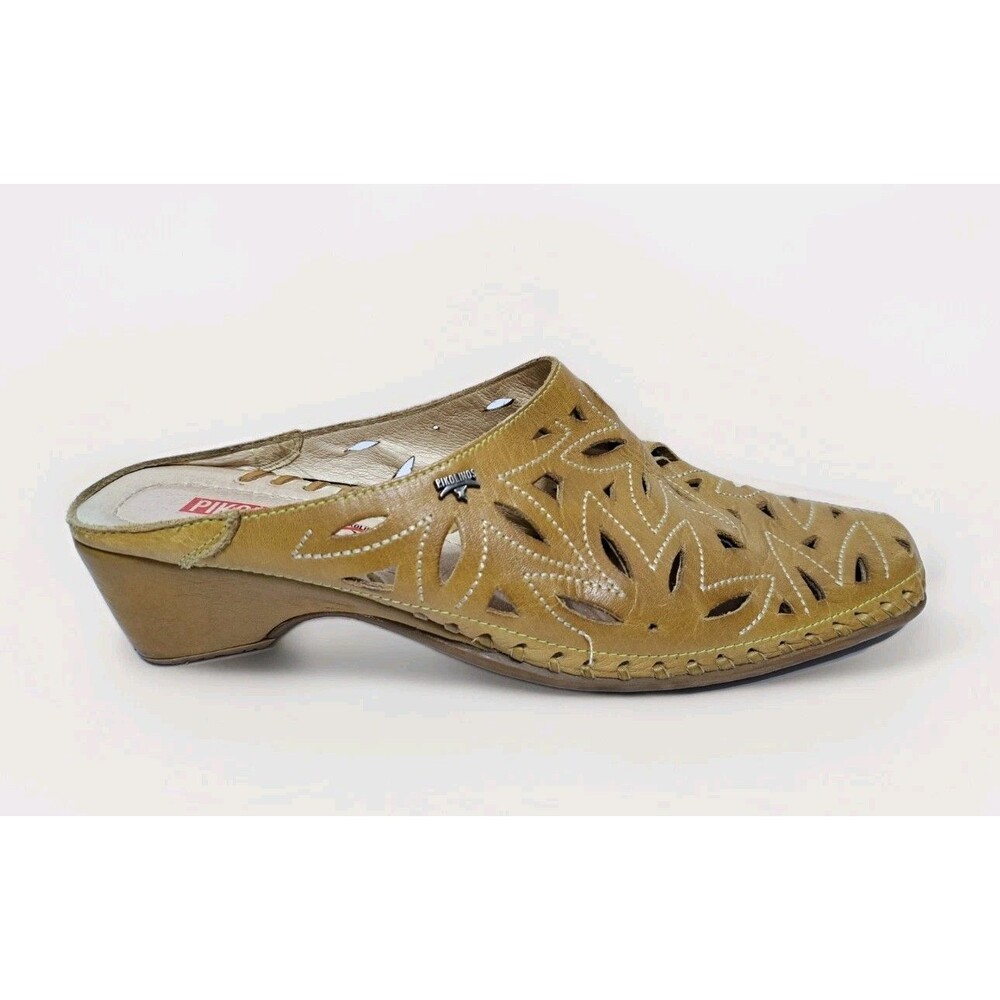 Pikolinos Women's 10.5-11 Slip On Mule Clog Laser Cut Floral Pattern Leather - Picture 5 of 12